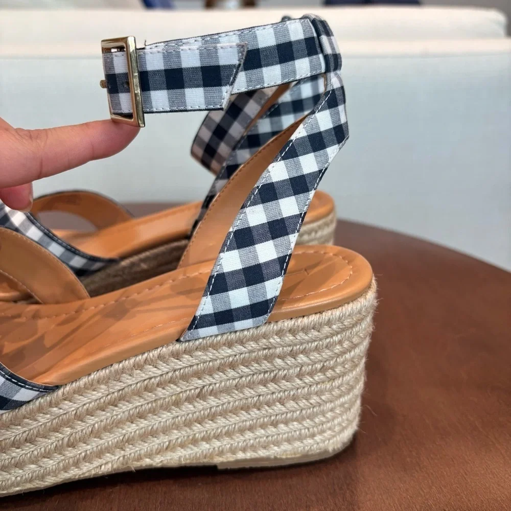 NWOT J. Crew Gingham flatform espadrilles Wedges, Size 8